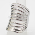 Bohemian Style Muti Lines Women Stainless Steel Silver Cuff Ring